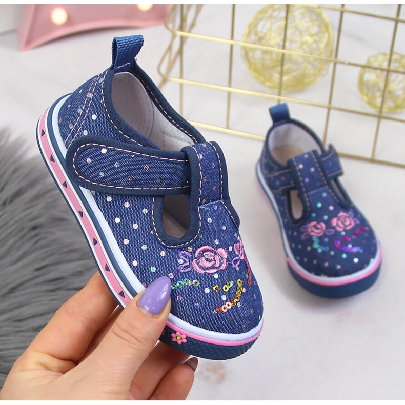 Lány tornacipő tépőzáras Atletico kék pöttyökkel sötétkék 1