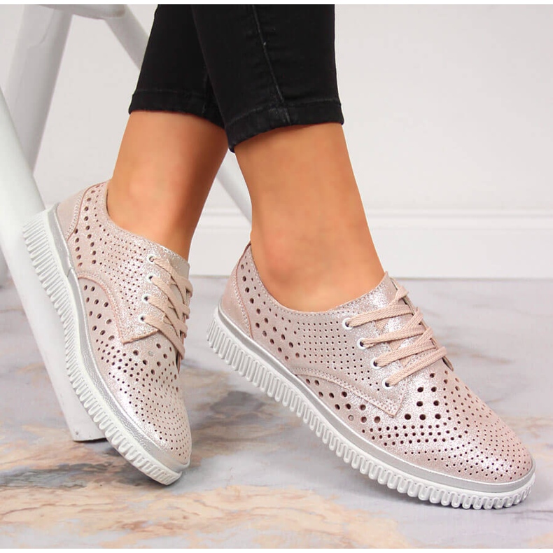 Női áttört bőrcipő, gyöngy rózsaszín Artiker 1