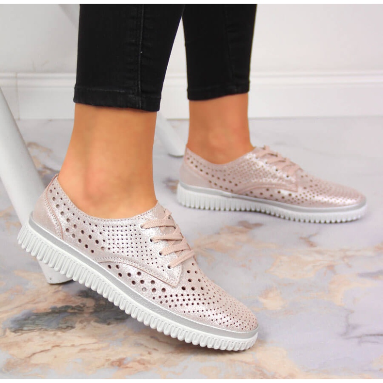 Női áttört bőrcipő, gyöngy rózsaszín Artiker 2