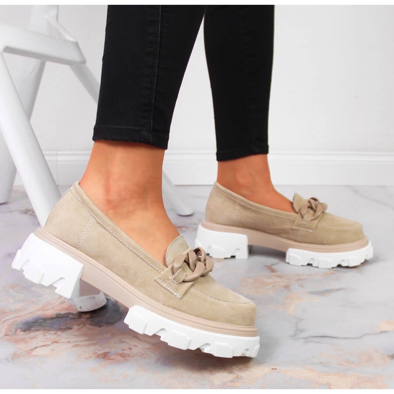 Bőr női cipő láncokkal bézs Filippo 2