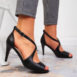 Fekete Sergio Leone női szandál magas sarkon 2