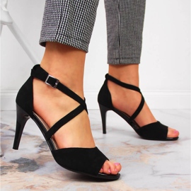 Fekete Sergio Leone női szandál magas sarkon 2