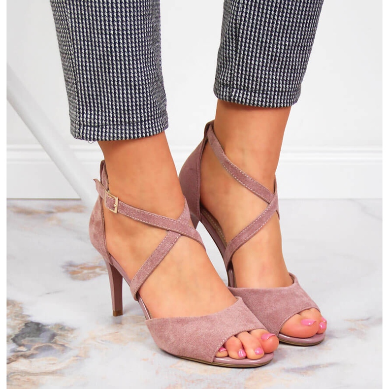 Női szandál magas sarkú rózsaszín Sergio Leone 2