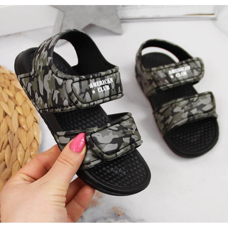 American Club tépőzáras habszandál fiúknak fekete szürke sokszínű zöld 1