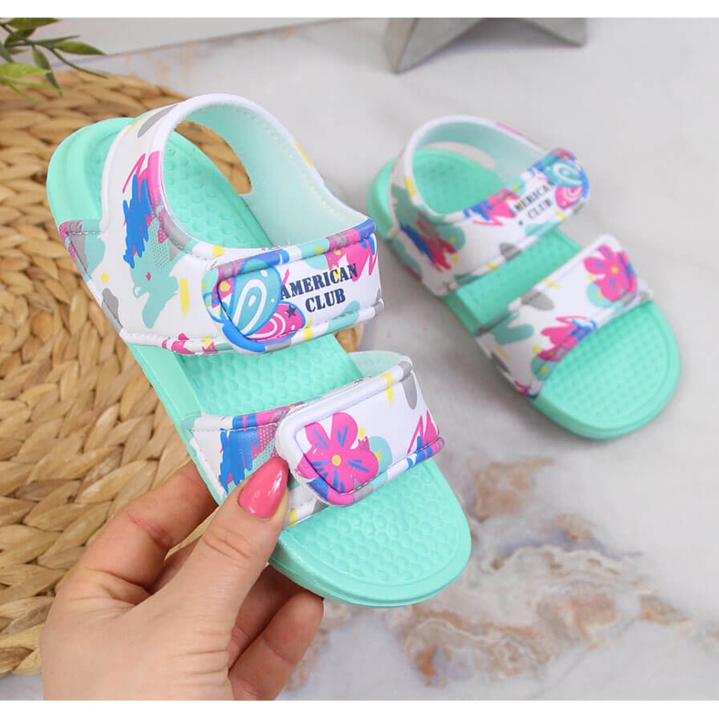 American Club menta hab szandál tépőzáras rögzítéssel sokszínű zöld 1