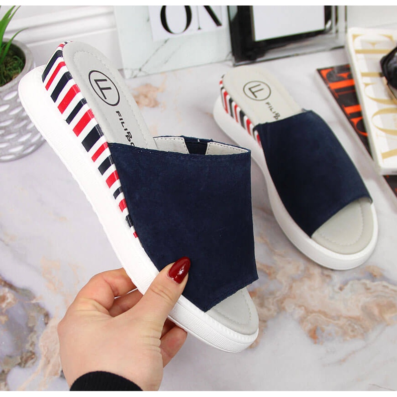 Női bőr papucs éken Navy blue Filippo sötétkék 1