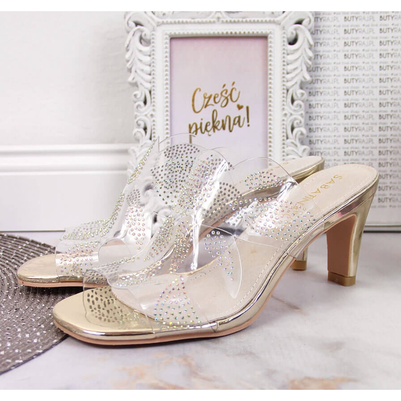 Átlátszó női papucs Sabatina arany cirkóniákkal színtelen 2