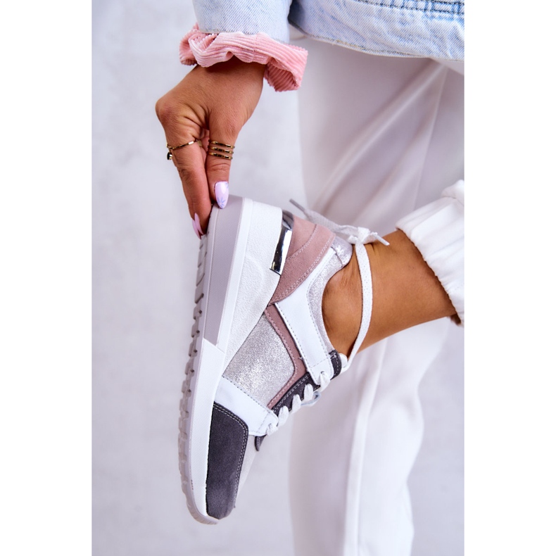 S.Barski Bőr Sportcipők Wedge Sneakers Ezüst-szürke Elissa fehér rózsaszín 3