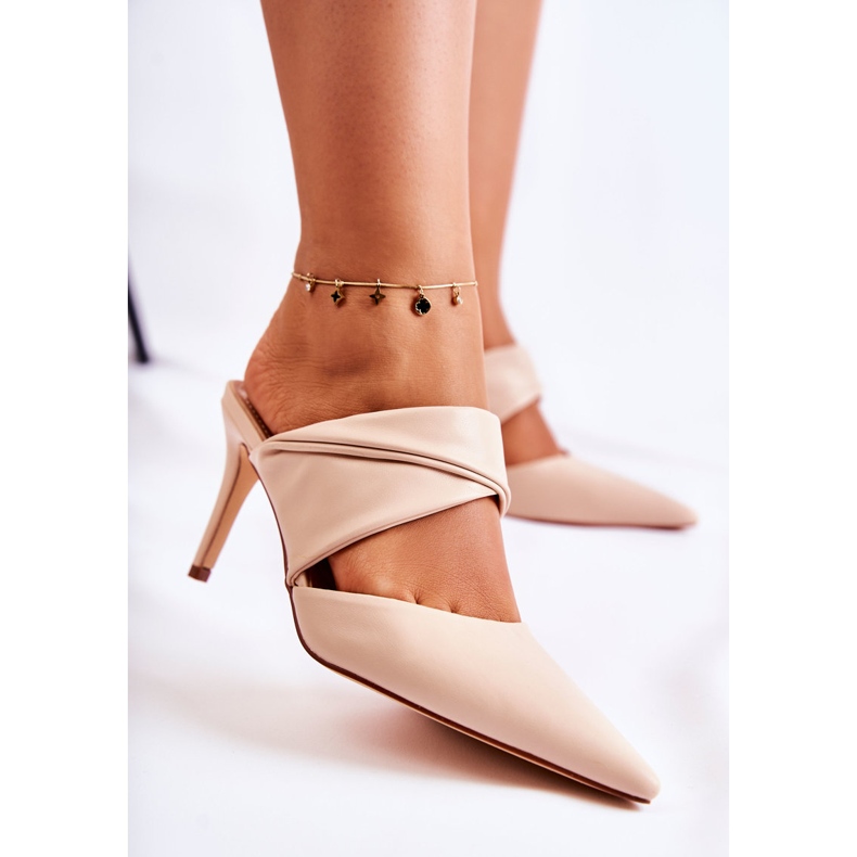 PS1 Bőr papucs egy magas sarkú Aveline bézs színű 2