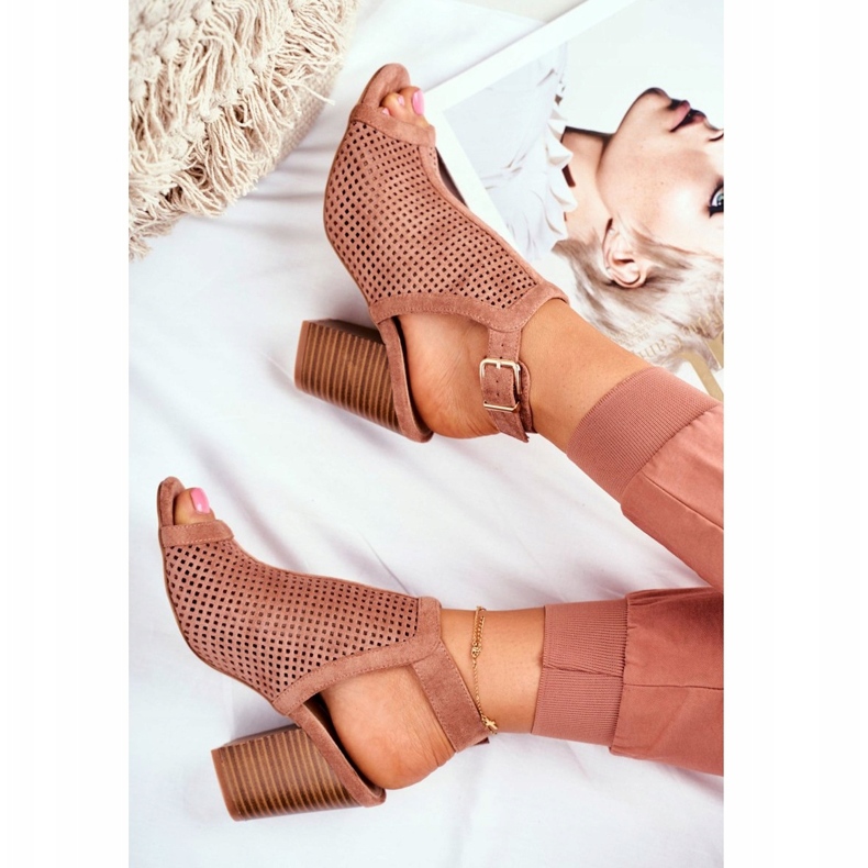 FB1 Női áttört csizma Peep Toe Pink Paradise barna 4