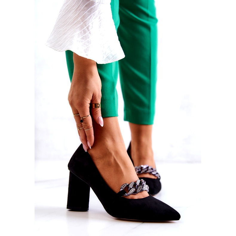 S.Barski Női velúr szivattyúk fekete lánccal 1