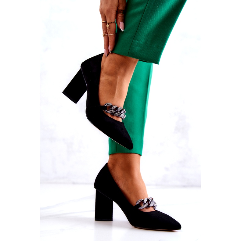 S.Barski Női velúr szivattyúk fekete lánccal 3