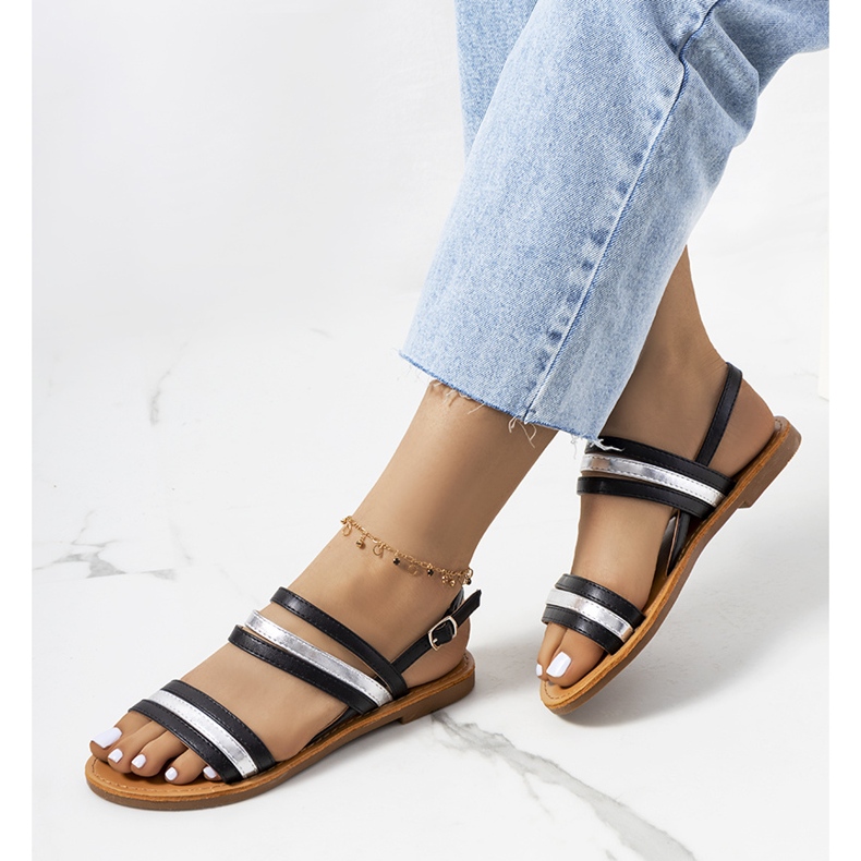 Fekete női Hibbins szandál ezüst 1