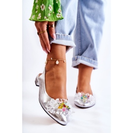 PA2 Bőr balerinák magassarkún ezüst Elena díszítéssel 1