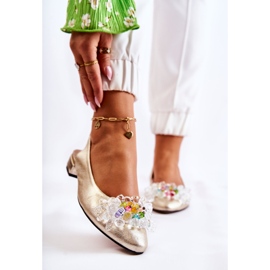 PA2 Bőr balerinák magassarkúban, arany Elena-dísszel aranysárga 1