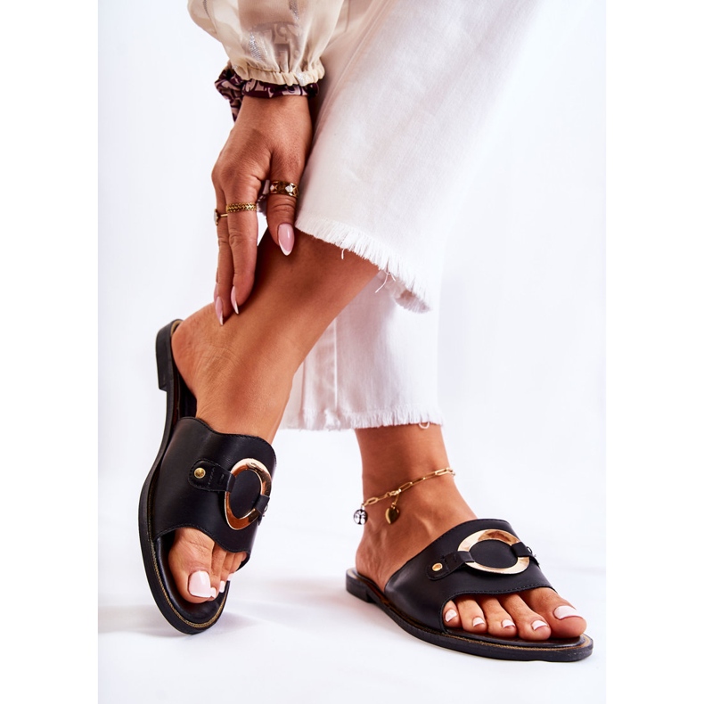 Vinceza Bőr női papucs fekete Marinell-dísszel 2