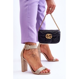 NFR Női Szandál Magas Sarkú Arany Csillogó Joalice aranysárga 2