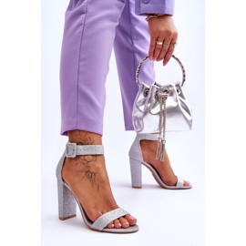 NFR Női Szandál Sarkon Ezüst Csillogó Joalice 2