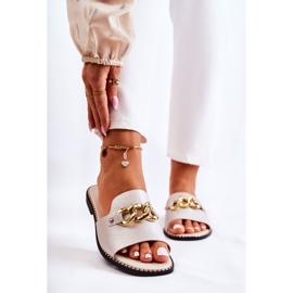 S.Barski Divatos papucs lánccal egy lapos sarkú arany finomság aranysárga 1