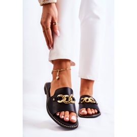 S.Barski Divatos fekete Finess papucs lánccal, lapos sarkon 1