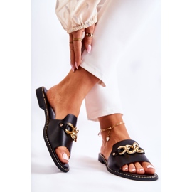 S.Barski Divatos fekete Finess papucs lánccal, lapos sarkon 2