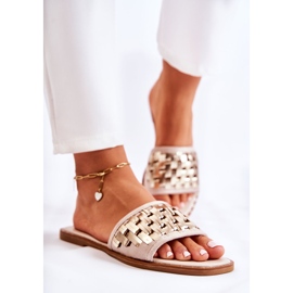 S.Barski Bézs Hollis színű, lapos sarkú női bőrpapucs 2