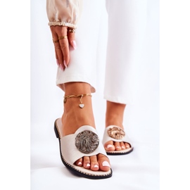 S.Barski Női bőr papucs Golden Colene díszítéssel aranysárga 1