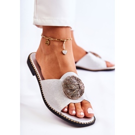 S.Barski Női bőr papucs ezüst Colene díszítéssel 2