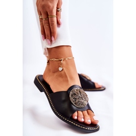 S.Barski Női bőr papucs fekete Colene díszekkel 1