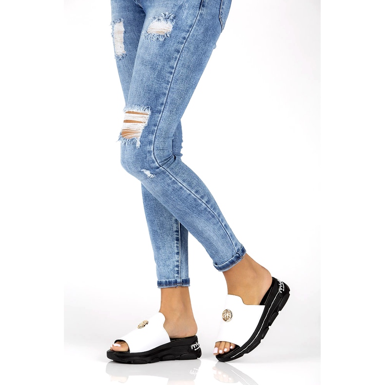 Bőr papucs Filippo DK3872 / 22 Wh fehér 5