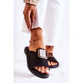 FJ1 Női papucs fekete Leonia díszítőelemmel 2