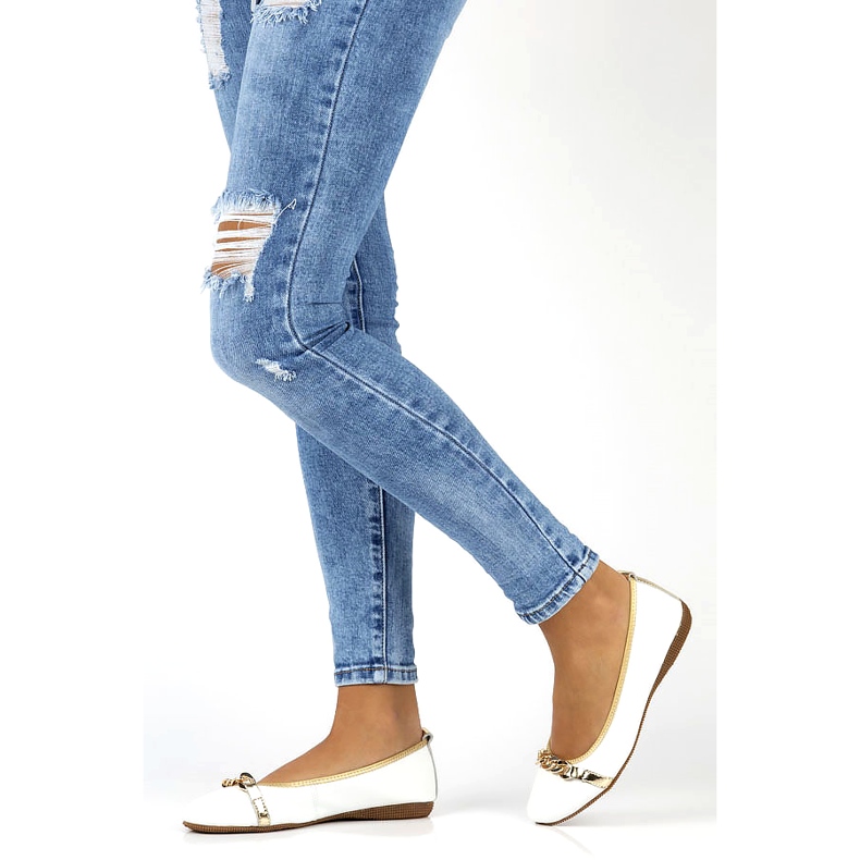 Bőr balett lakások lánccal Filippo DP3709/22 fehér 3