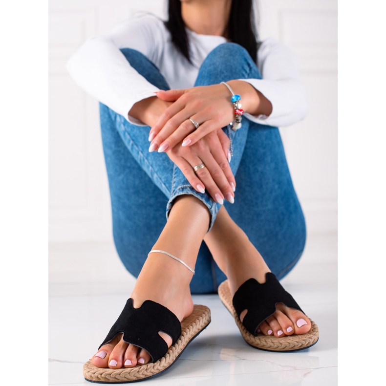 Szalmatalpú papucs fekete 1