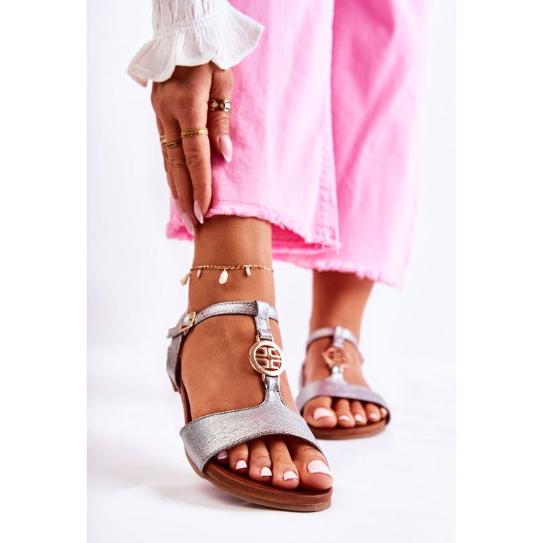 S.Barski Könnyű női szandál csattal, sötét ezüst Carida 1