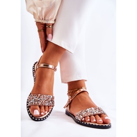 PS1 Női szandál lapos sarkú szegecsekkel Rose Gold Francesca rózsaszín aranysárga 2