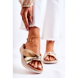 PE1 Kényelmes bőr női papucs bézs és arany Neyla aranysárga 1