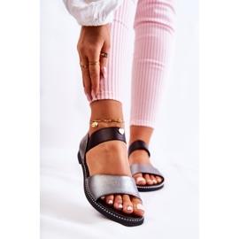 S.Barski Klasszikus szandál szegecsekkel Sötétezüst Shelly fekete 1