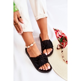 PE1 Klasszikus velúr papucs fekete Hayle masnival 1