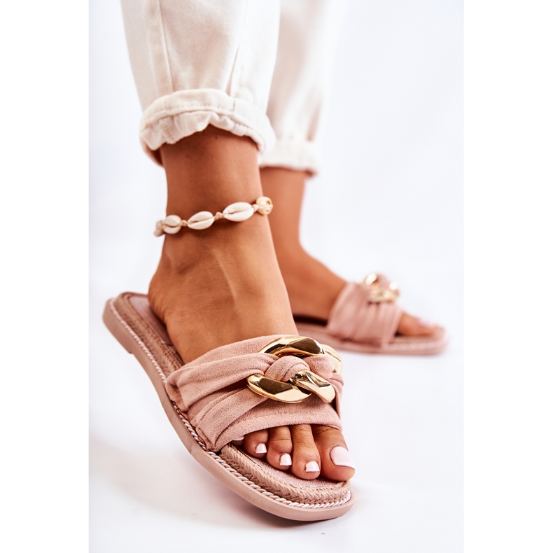 FK1 Velúr papucs dekoratív lánccal, rózsaszín Louie 2