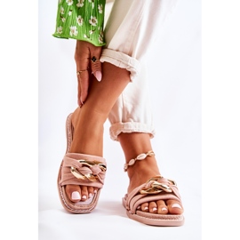 FK1 Velúr papucs dekoratív lánccal, rózsaszín Louie 1