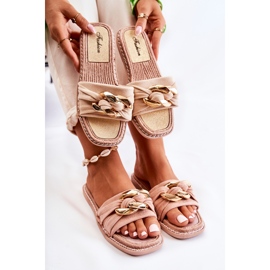 FK1 Velúr papucs dekoratív lánccal Bézs Louie 2