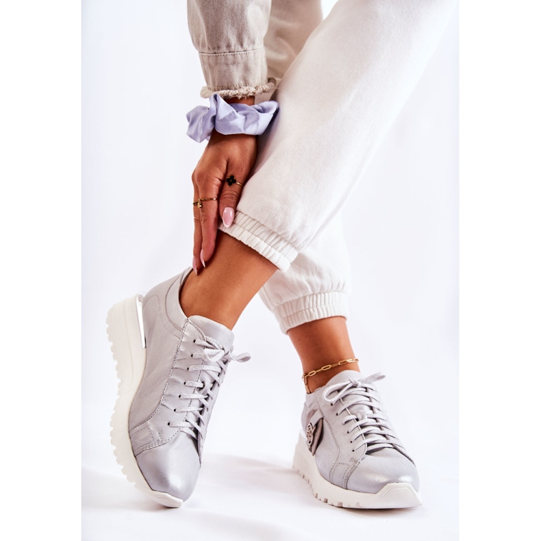 Bőr sportcipő Wedge Maciejka 05492-11 ezüst 2