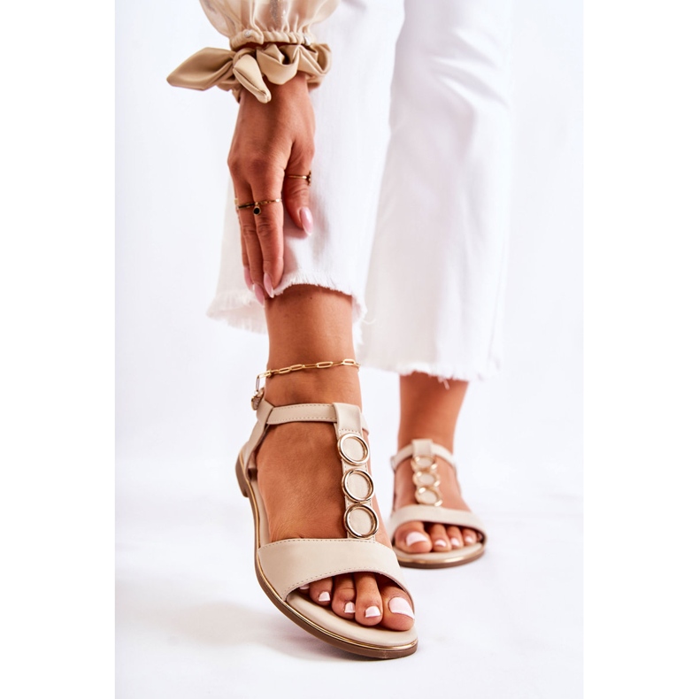 PE1 Klasszikus női szandál dekoratív övvel, bézs Terina 1