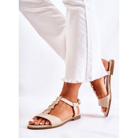 PE1 Klasszikus női szandál dekoratív övvel, bézs Terina 2