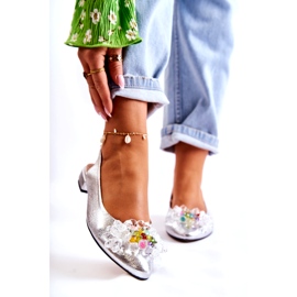 PA2 Bőr balerinák magassarkún ezüst Elena díszítéssel 1