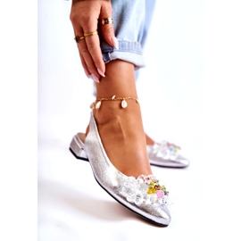 PA2 Bőr balerinák magassarkún ezüst Elena díszítéssel 2