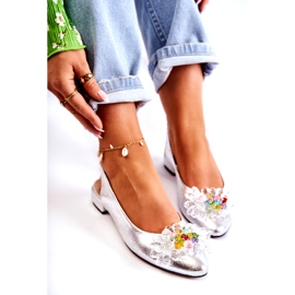 PA2 Bőr balerinák magassarkún ezüst Elena díszítéssel 4