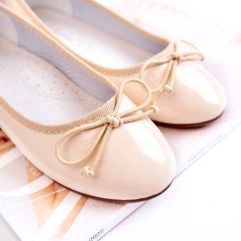 S.Barski Lakkbőr gyerek balerina cipő masnival, bézs 2
