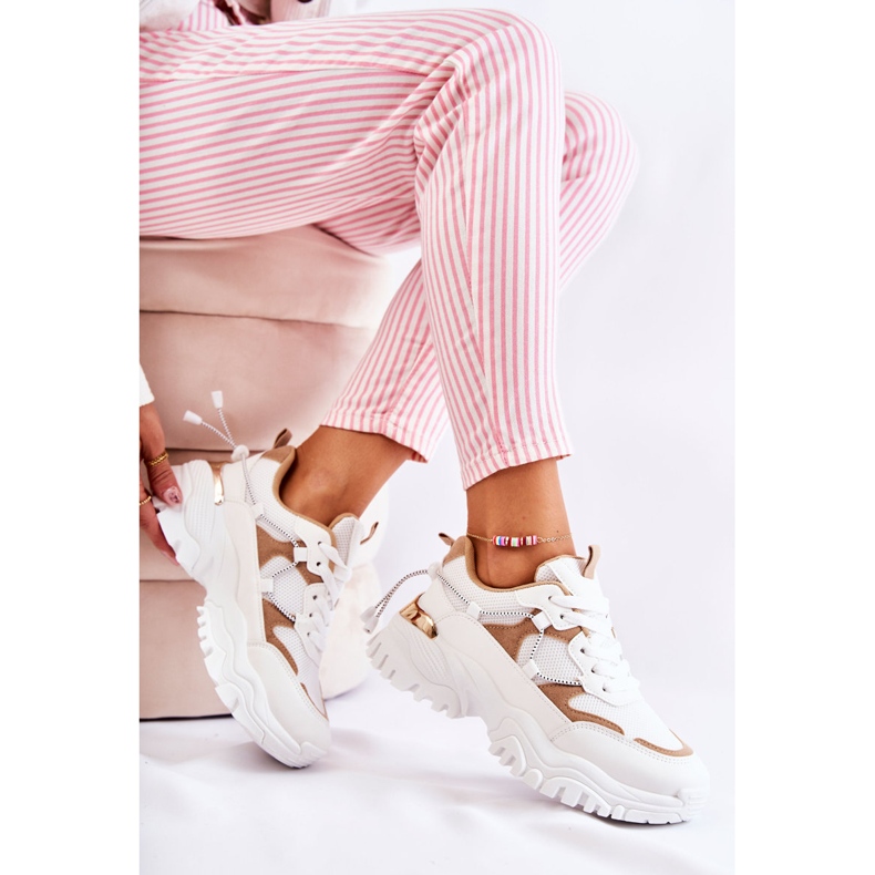 PM2 Divatos textil sportcipő bézs és fehér Amariso 2