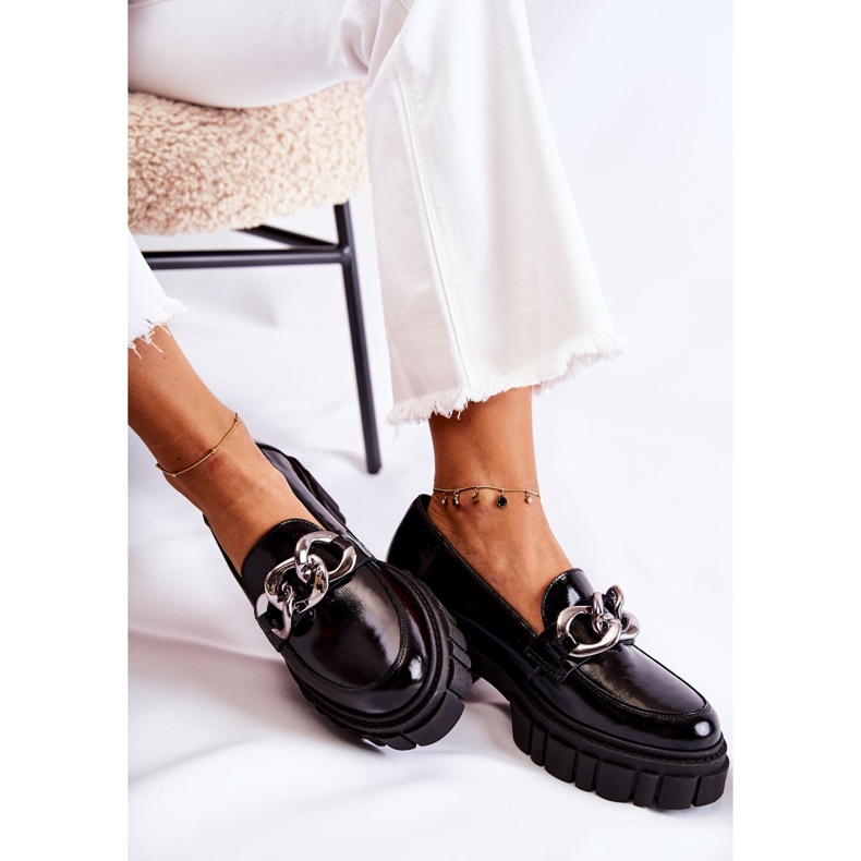 Női Brogues Loafers bőr fekete-ezüst Laura Messi 2339 1